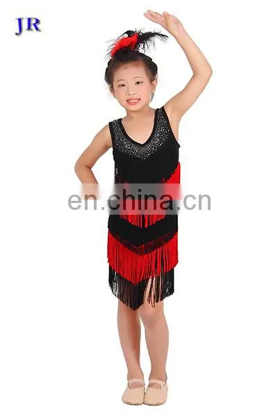 Hot drill black and red tassel ballroom children kids latin dance costume dress ET-024