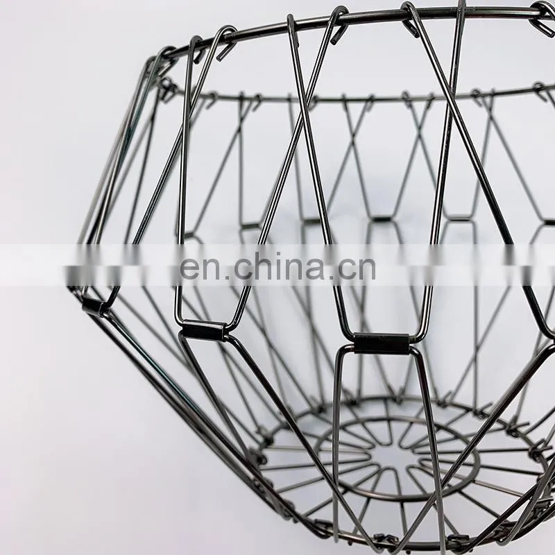 Multi Purpose Foldable Metal Organizer Basket Bin Kitchen Bathroom Fruits Mesh Wire Baskets For Storage