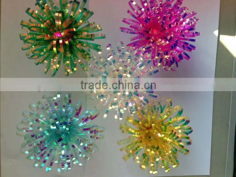 Glitter Ribbon Star Bows and Ribbon Eggs Package with PVC box/2.5 inch Pink LED Lighting Star Bow for Christmas/party Decoration