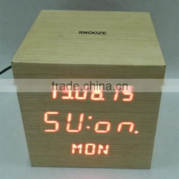 LED Digital Wooden Touch Alarm Clock with Calendar