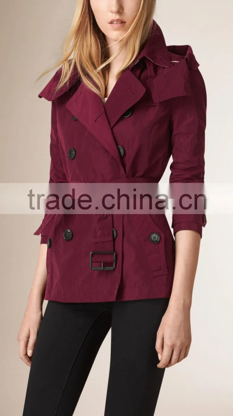 Women Winter Hooded Short Trench Coat