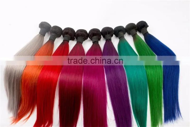 Cheap ombre human hair extension from 8" to 28" black and red ombre hair