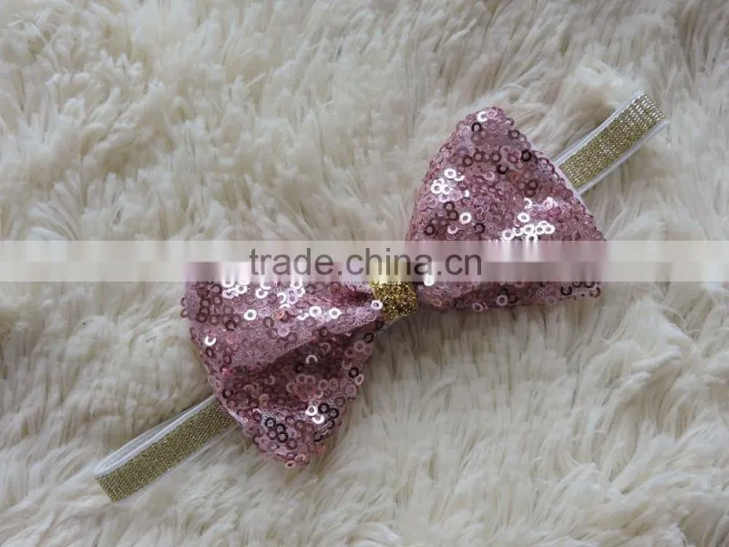 2016 sequined colorful baby girls hair accessory big bow style sparkling kids headbands
