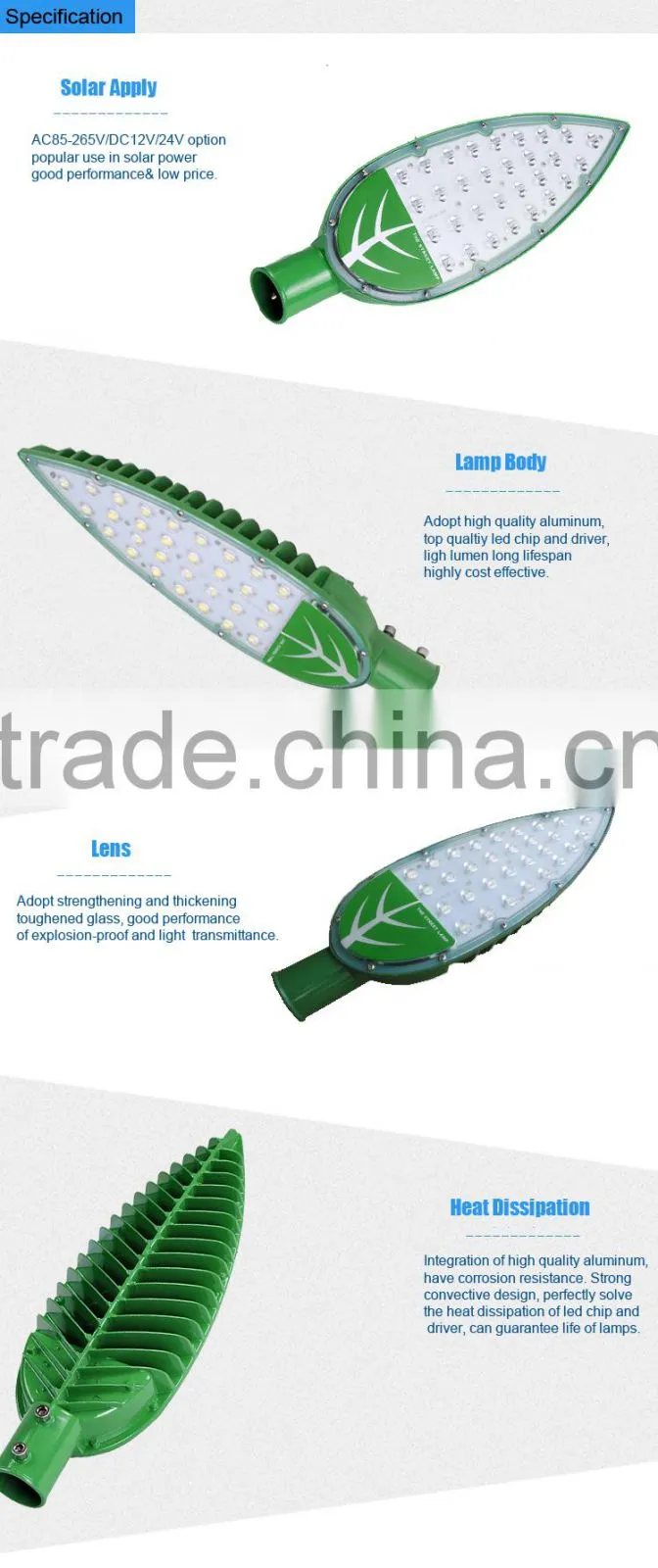 DC12V 30watt solar led street lights fixture solar lighting