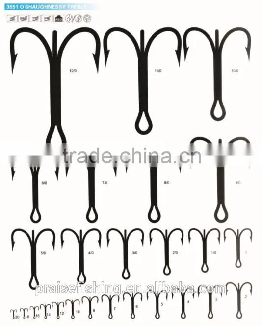 Red Paint High carbon steel PR-3551 O SHAUGHNESSY TREBLE wholesale fishing hook