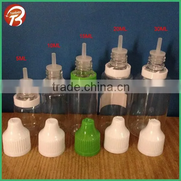 10ml 15ml 20ml 30ml 50ml empty plastic clear PET e liquid bottle with three holder tips&childproof cap engraved triangle sign