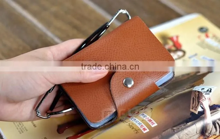 Cheap split soft leather card organizer bag with keychain holder
