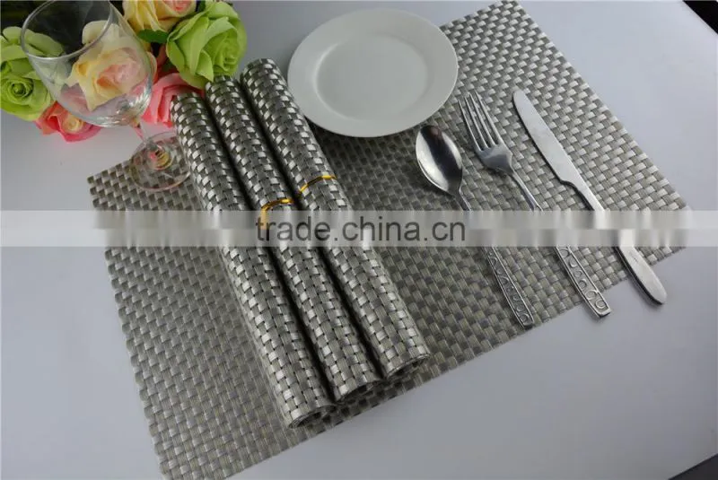 High quality 45*30cm PVC silver woven mesh placemat 8*8 gold color placemat table mat runner dining mat