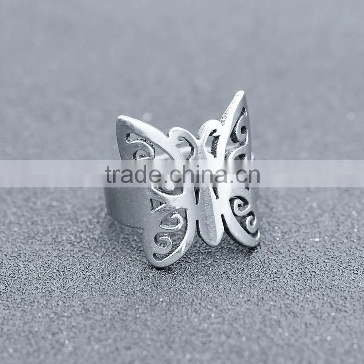JOFO Brand Butterfly Thumb Ring Stainless Steel Silver Size 6-10