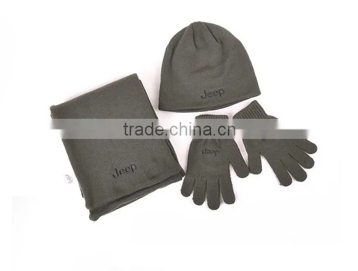 Wholesale 2013 cheap JEEP fitted knitted beanie hat Gloves and scarf
