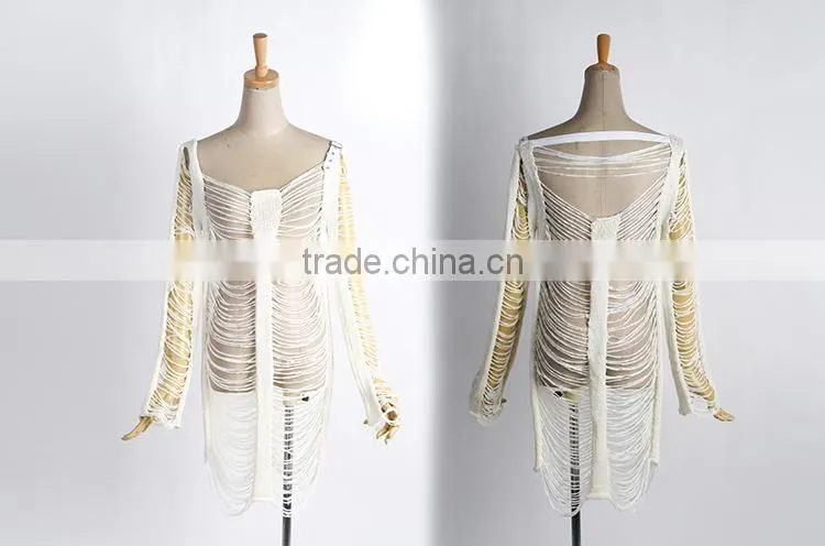 M-018 Sexy Lady White Fully Fashioned Sweaters with Cute Skeleton Pattern