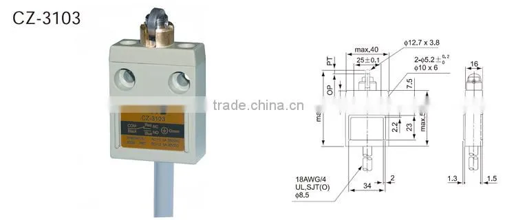 CNTD Aluminum Shell 250V 5A Prewired Waterproof Limit Switch with 3M Wire (CZ-3103)