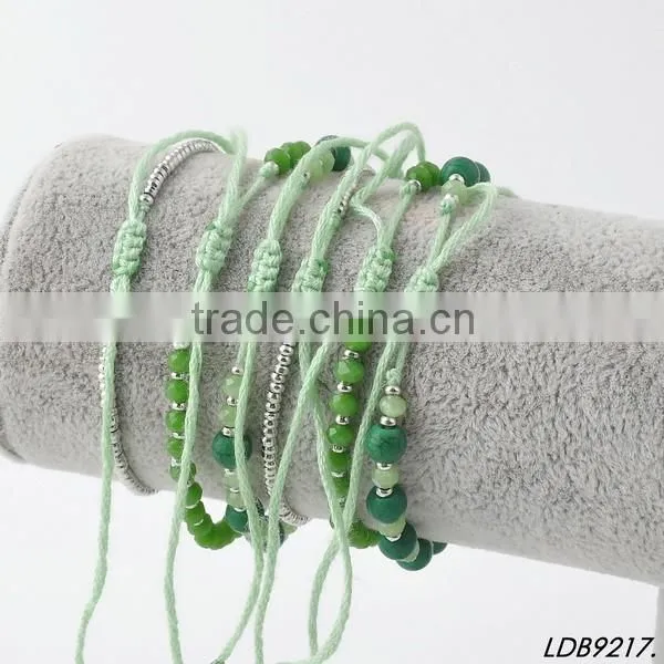 6sets dark green beads with Silver beads strand bracelet