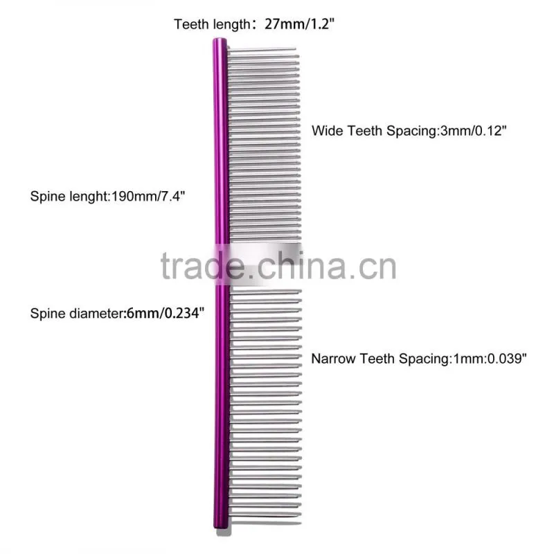 Homdox Pet Dog Pet Stainless Steel Grooming Long Comb Silver AM002861