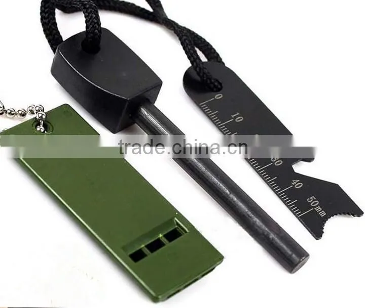 2016 survival magnesium lighter flint stone set with whistle for outdoor camping