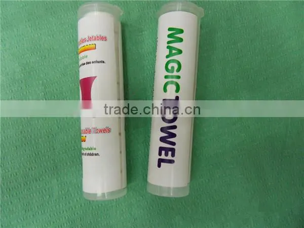 10pcs/tube packing 100% mesh spunlace white nonwoven fabric towels compressed to round shape coin mini magic
