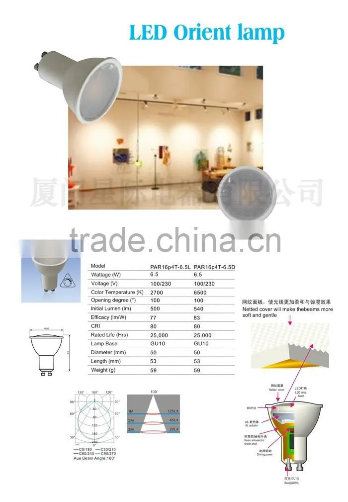 led gu10 7w dimmable COB spotlight 540lm ce rohs