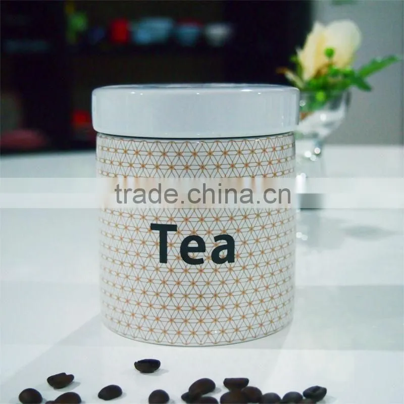 S/3 Round white ceramic canister