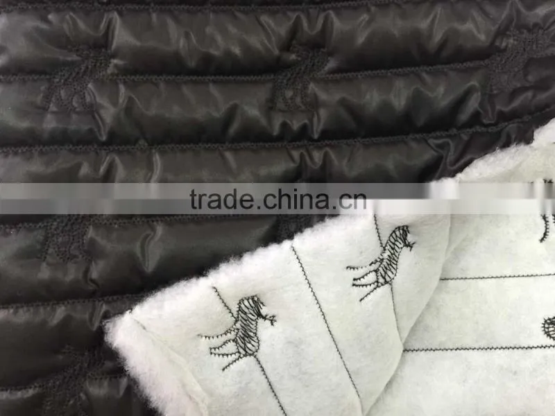 Fashion polyester stripe embroidered thermal padded fabric with quilting for down coats/jacket