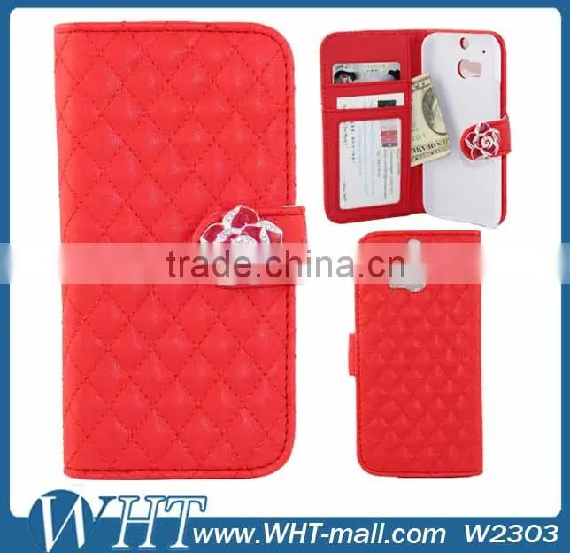 Bling Diamond Flower Leather Wallet For HTC ONE M8 Case
