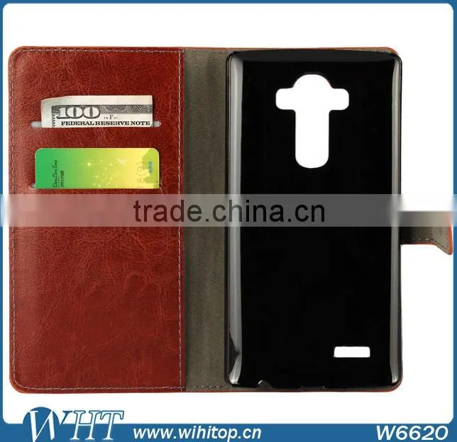 Wallet Style Magnetic Buckle Flip Cover Stand PC+PU Leather Case for LG G4
