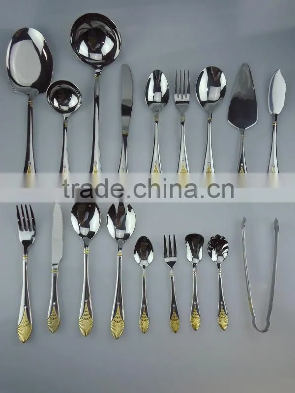high quality gold-plating stainless steel 86pcs cutlery set with leather box