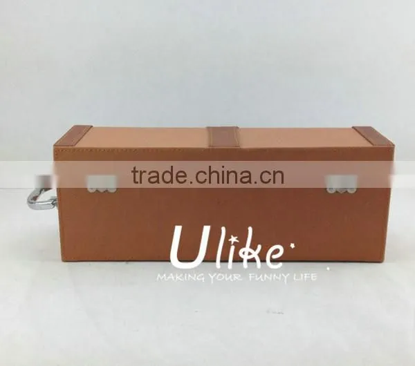 2014 Hot Sell light brown Fashion PU Leather Wine Gift Package gift box packaging With Handle wholesale wedding items