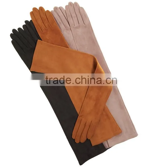 China Wholesale fashion lady long leather gloves with silk lining supplier