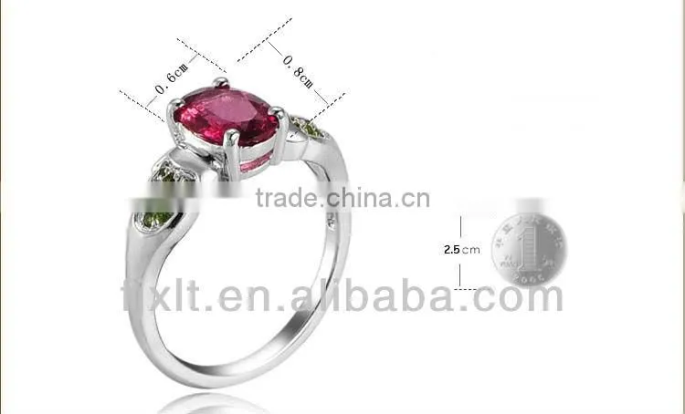 Korean Vintage Style 925 Sterling Silver Red Green Tourmaline Ring Vner