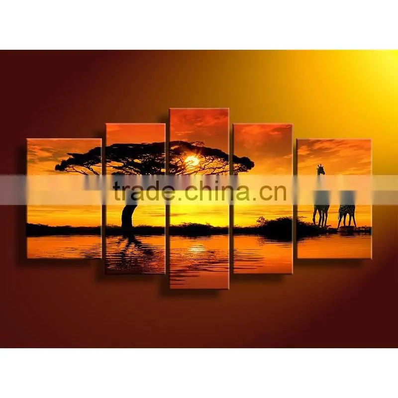 Shu1827 handmade african elephant design group oil painting
