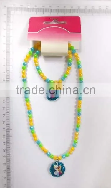 Lovely children multicolor beaded necklace bracelet set with cartoon images pendant