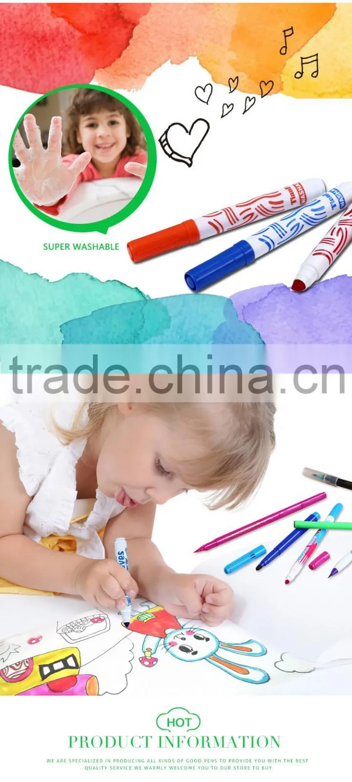 Multi-color ink washable magic non-toxic water color pen