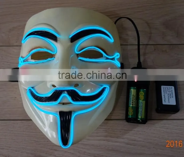 EL wire V For Vendetta Mask / EL light Party Mask / EL WIRE Halloween Masquerade Face Mask