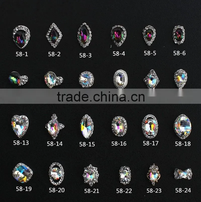super shining big oval drop boat shape strass stone rainbow fire color nail accessory