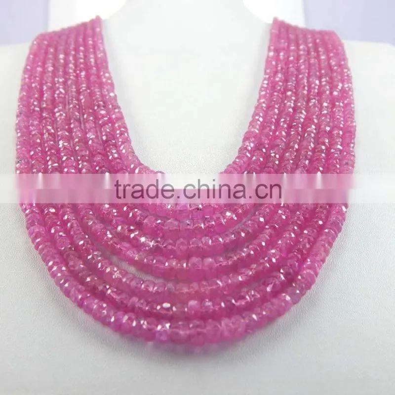 Natural Pink Sapphire Roundel Faceted Beads
