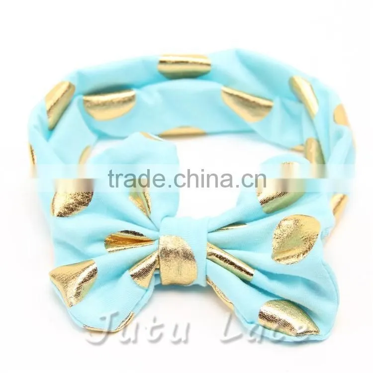 New wide fabric elastic headband flashing-polka dot hair bow headwrap-flashing bow headbands