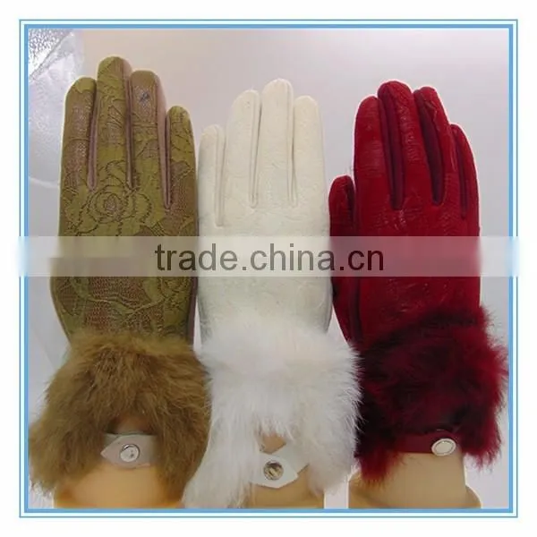PU And Lace Lined Thick Sexy Gloves Women With Fur