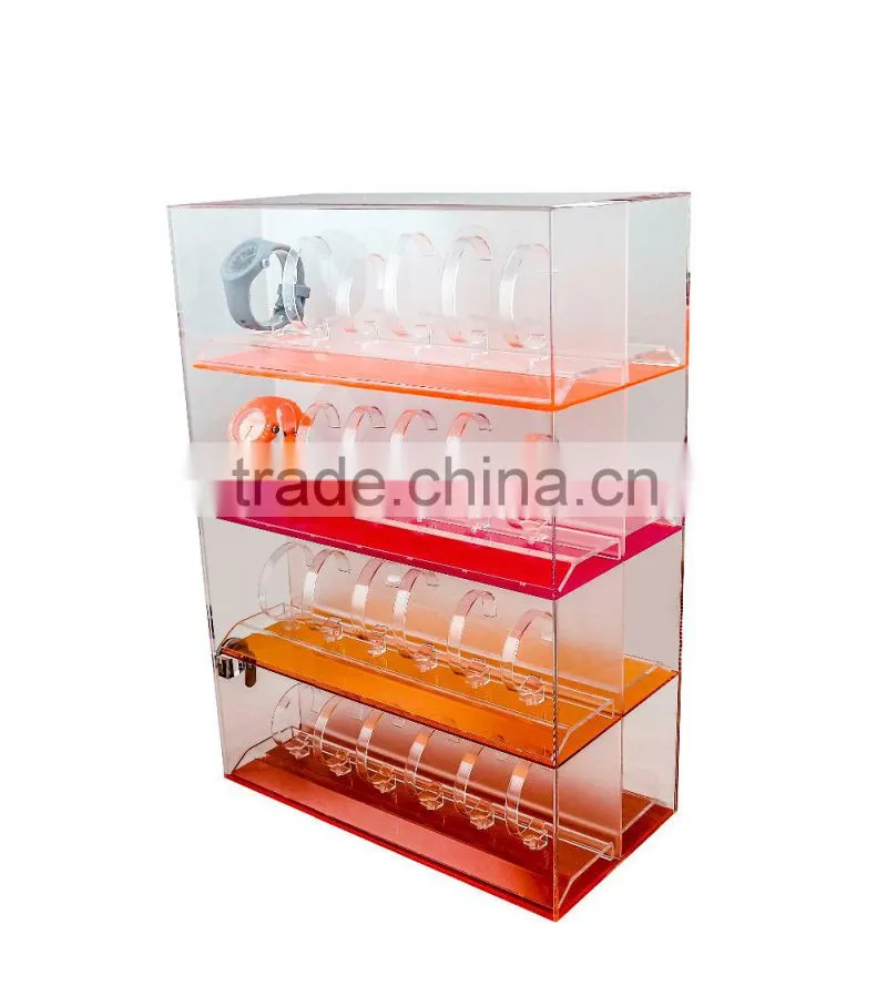 Hot sale dresser type red and white watch acrylic display