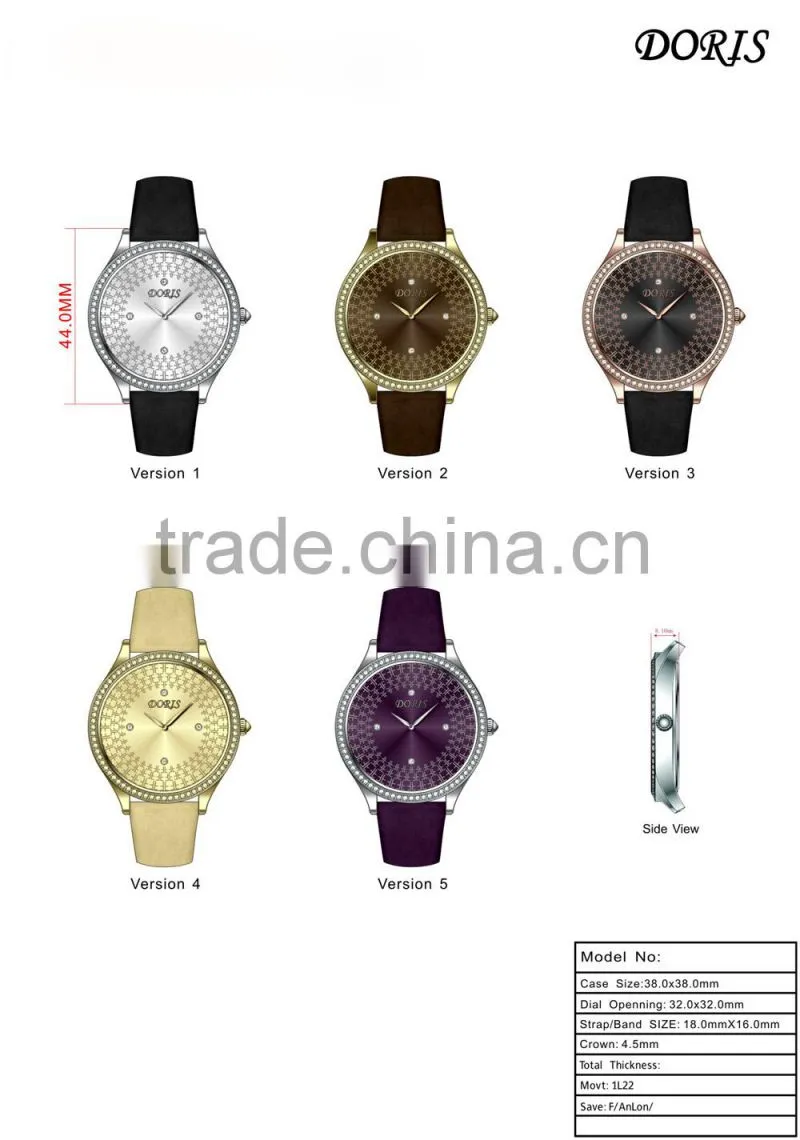 Japan movt quartz watch price,2015 leather strap watch,stainless steel case watch with stone