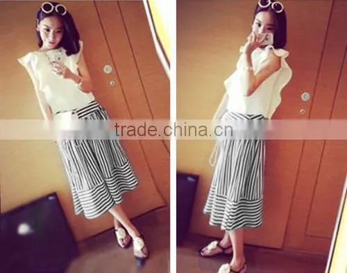 Fashion Women Sexy High Elastic Waist Striped Casual Party Beach A-Line Skirt