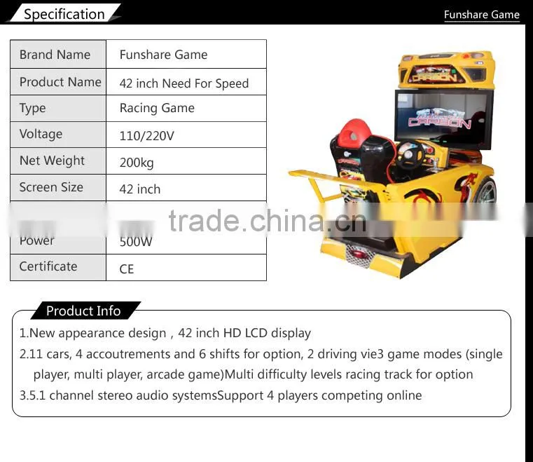 Funshare 2015 hot arcade games car race game coin operated race car games manufacturer