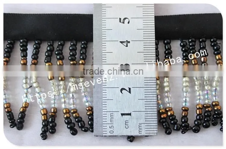 Newest design 7cm width webbing handmade beaded fringe wholesale
