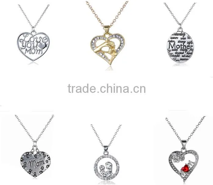 Wholesale Cheap Heart Disc Necklace for Mother's Day/Golden color Mothers day necklace