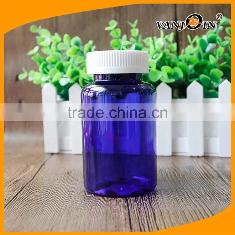 250ml PET Dark Blue Plastic Medicine Bottle With Child Resistant Cap