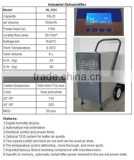 CE approved portable dehumidifier for factory