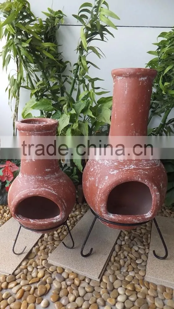 Mexican clay chiminea in grey color