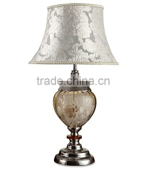 Living room bedroom lamp flower pattern glass and crystal table lamp with lampshade