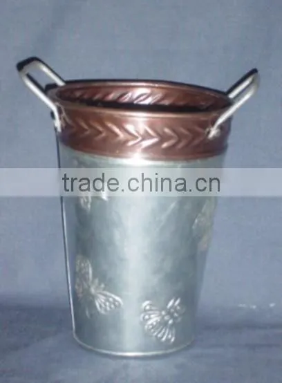 Galvanised Garden planter with Butterfly stamped design