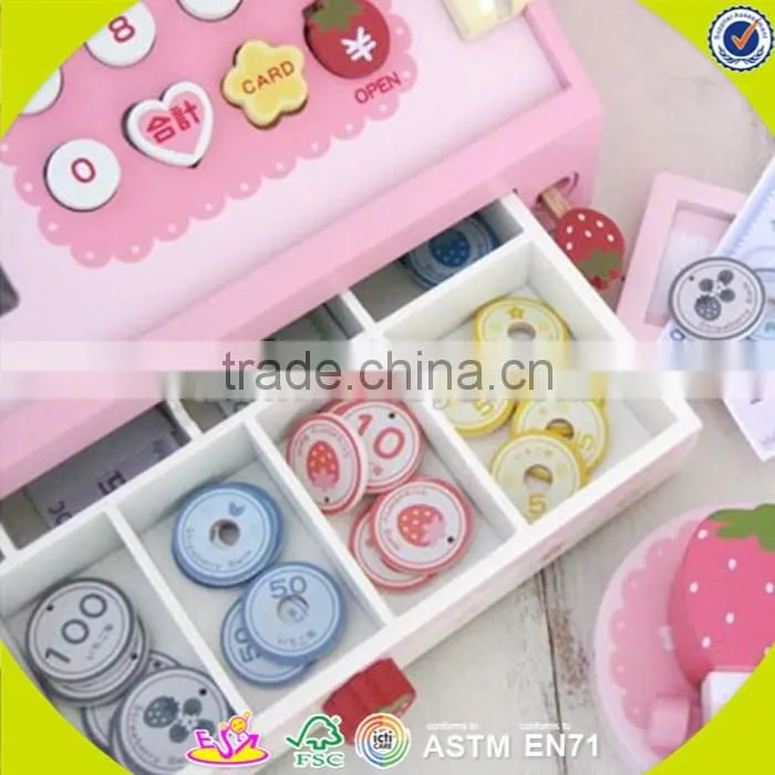 wholesale baby pink wooden cash register, elegant kids wooden cash register, popular children wooden cash register W10A035