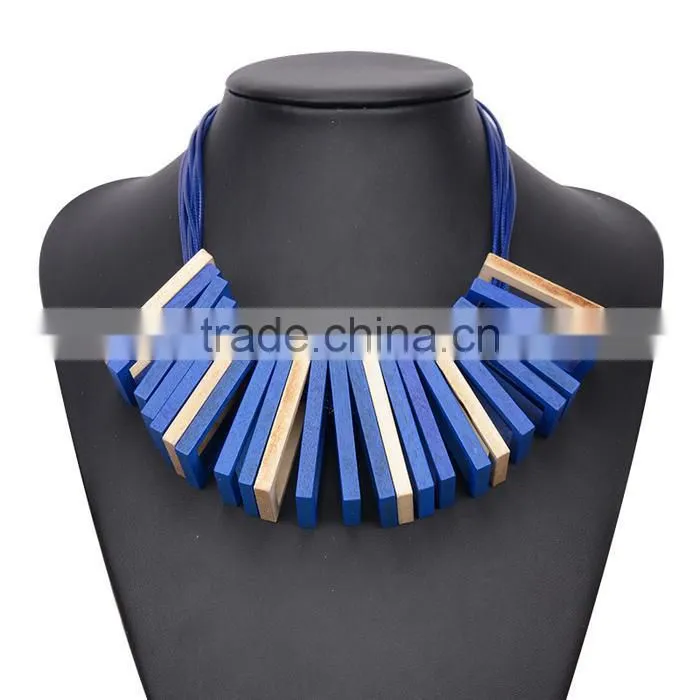 red black wooden square pendant choker necklace geometric wood choker necklace Korea wax cord choker necklace